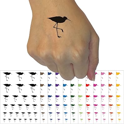 Sandpiper Bird Solid Temporary Tattoo Water Resistant Fake Body Art Set Collection - Black (One Sheet)