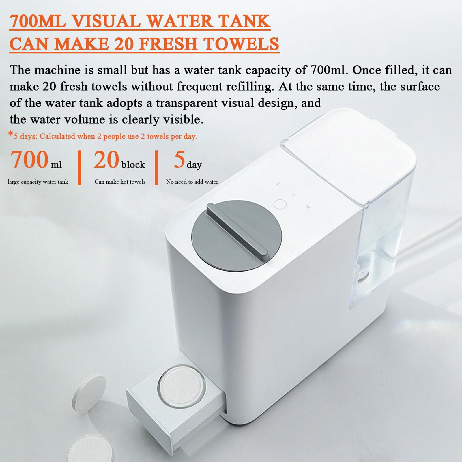 Handtuchwärmer Spender, Auto komprimierte Handtücher Heizung Maschine, einstellbar 45°C-65°C, 5-Sekunden-Heizung, ideal für Gesicht, Massage, Reinigung, warme Spa-Handtücher