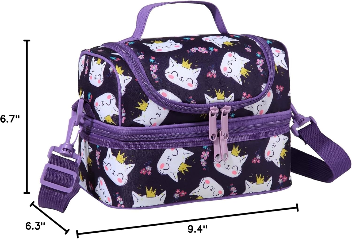 Lunch Bag for Girls,ChaseChic Insulated Lightweight Lunch Boxes for Kids Boys Dual Compartment Lunch Organizer Leak-Proof Cooler Bag with Detachable Adjustable Shoulder Strap,Purple Cats - Image 8