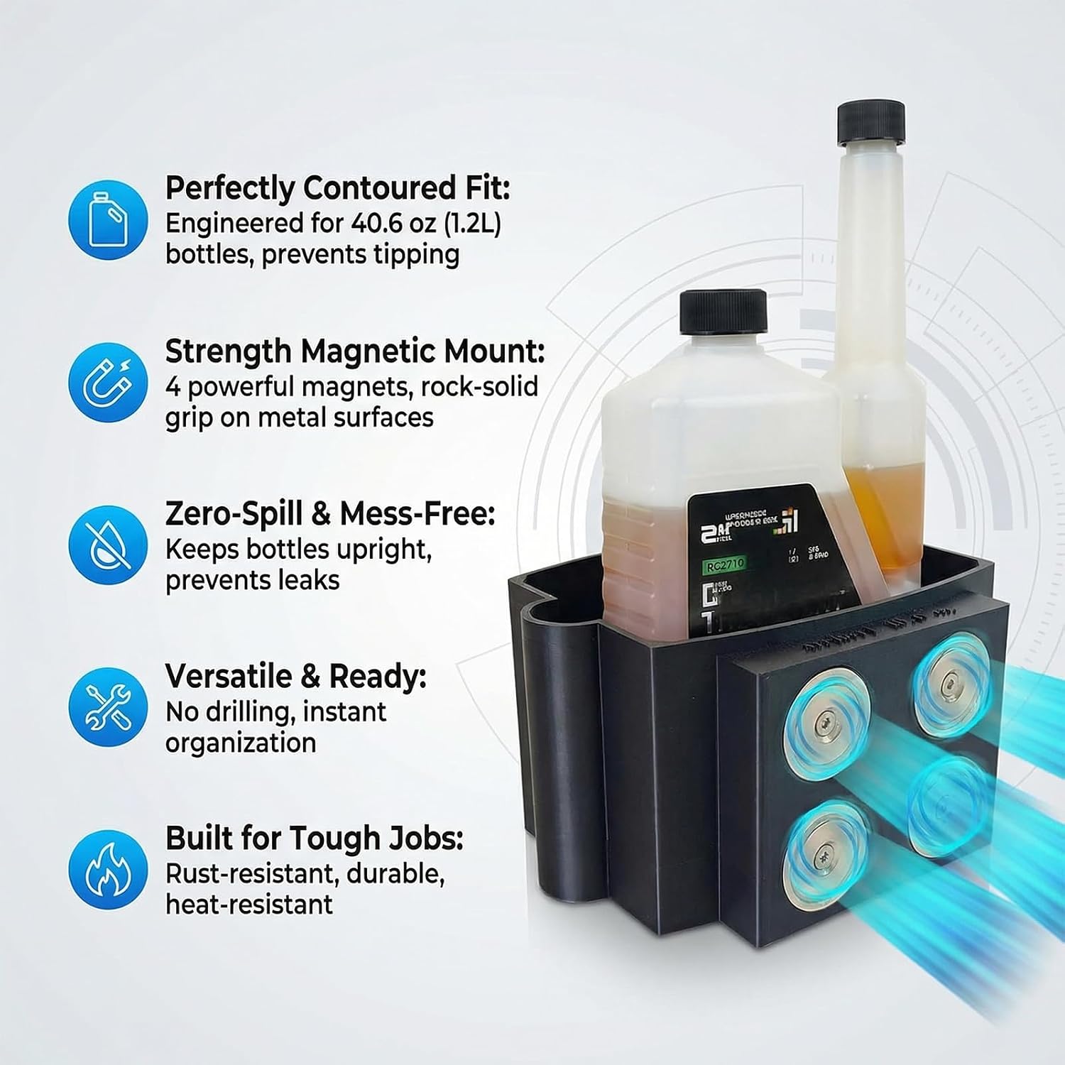 Magnetic Diesel Additive Holder for Archoil 40.6 Oz - Anti-Spill Fuel Treatment Bottle Bracket - Ultra Strong Magnets Attachment,Stable and No-Tip,for Diesel Trucks, Tractors & Generators Etc