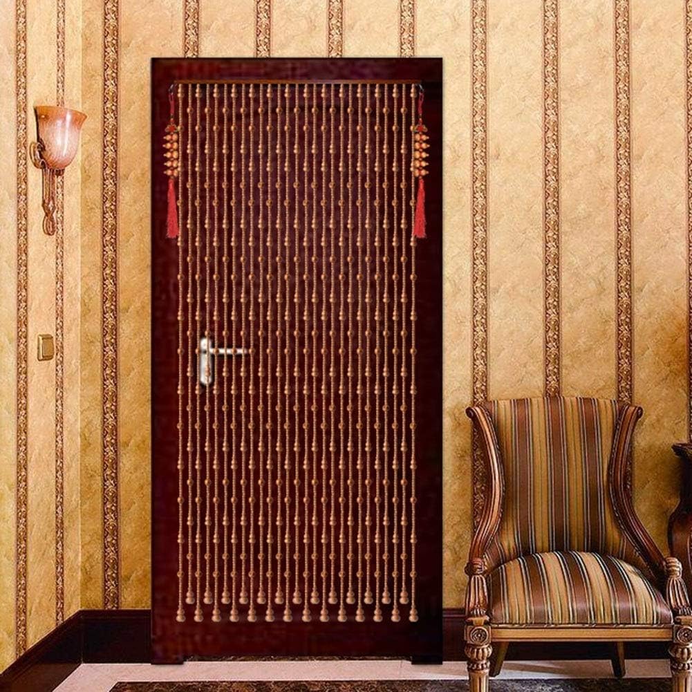 OKUOKA Curtains Bead Curtain Solid Wood Antiseptic Moisture Proof Decoration Cut Off Household, Multiple Sizes Customizable (Color : Beige, Size : 70x81cm-35 Roots)