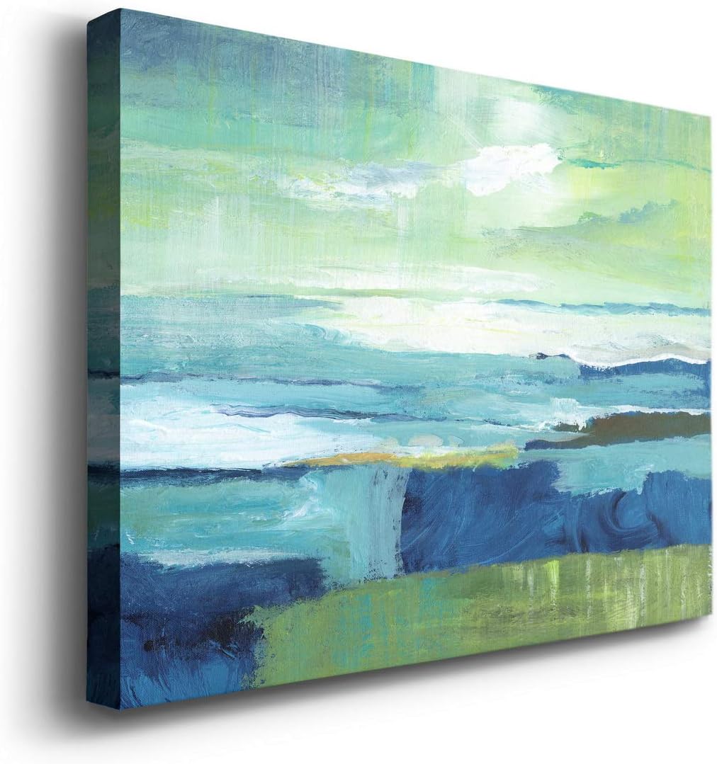 Renditions Gallery Canvas Nature Wall Art Paintings & Prints Blue Green Rough Waters Modern Abstract Wall Hanging Artwork Decorations for Bedroom Dining Room Office Kitchen - 18"x27" LT10