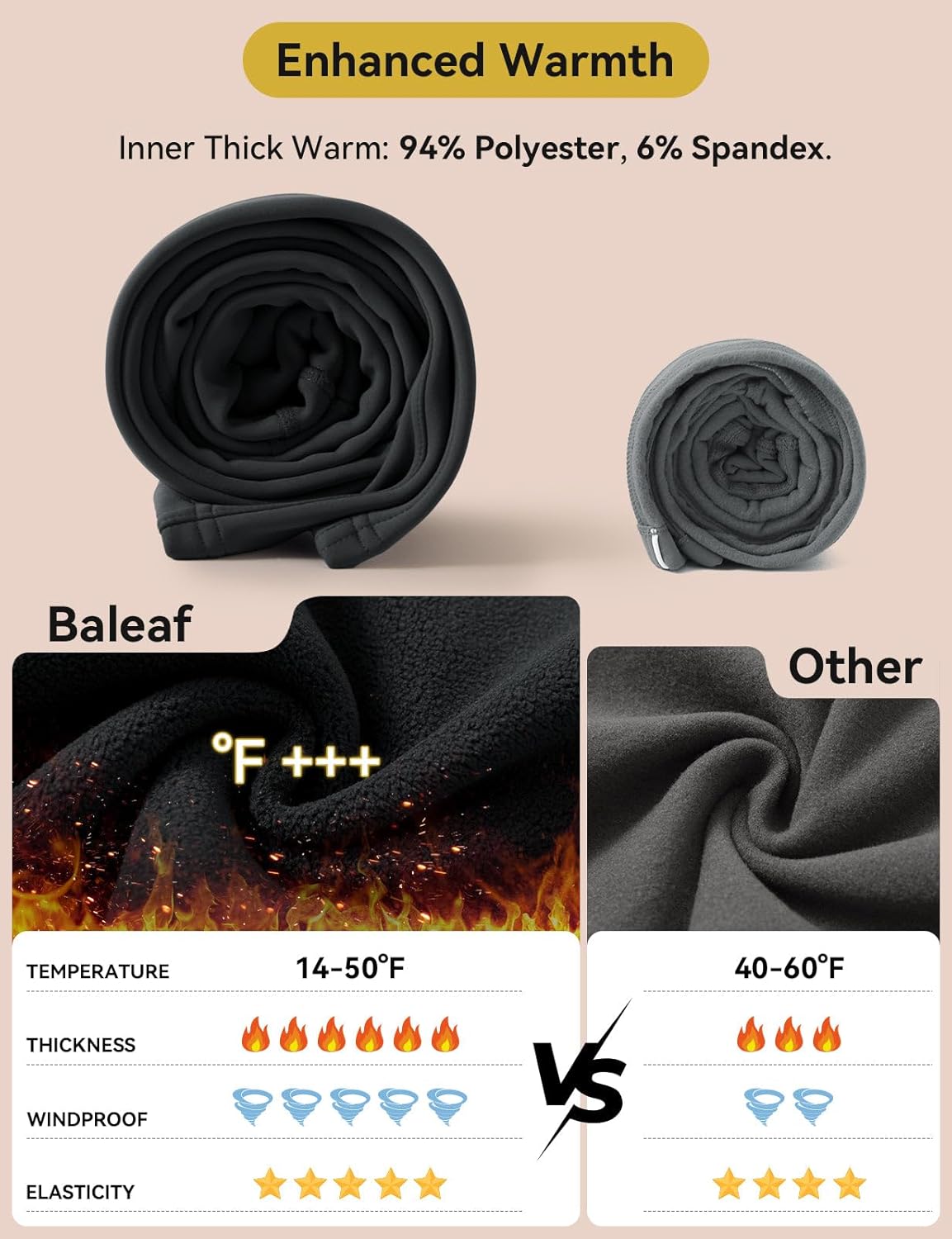 baleaf Women's Thick Fleece Lined Leggings Winter Warm Jeggings Water Resistant High Waisted Tights Snow Pants 4 Pockets - Image 3