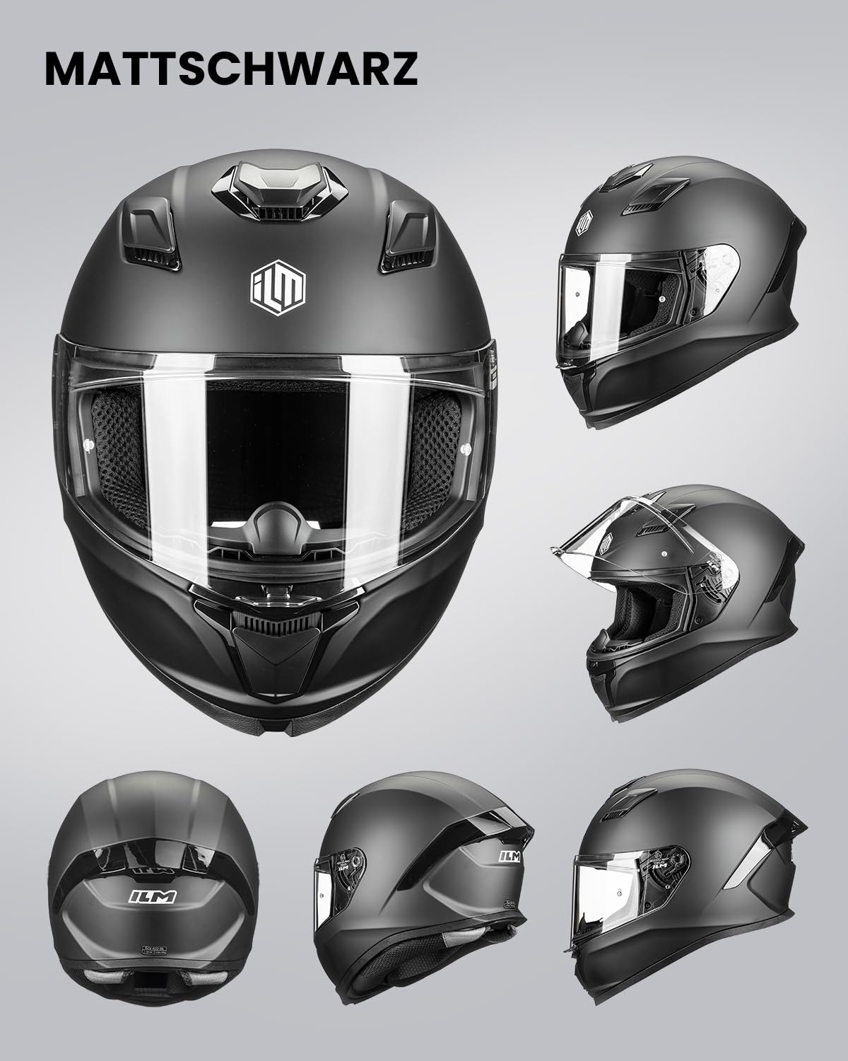 ILM Integralhelm Motorradhelm Herren Damen ECE22.06 mit Visier Kompatibel Pinlock Modell F607