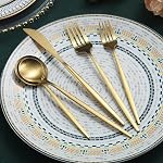 Stainless Steel Golden Flatware Set, Titanium Plated Cutlery - 20 Piece Matte Gold Utensil Set for 4