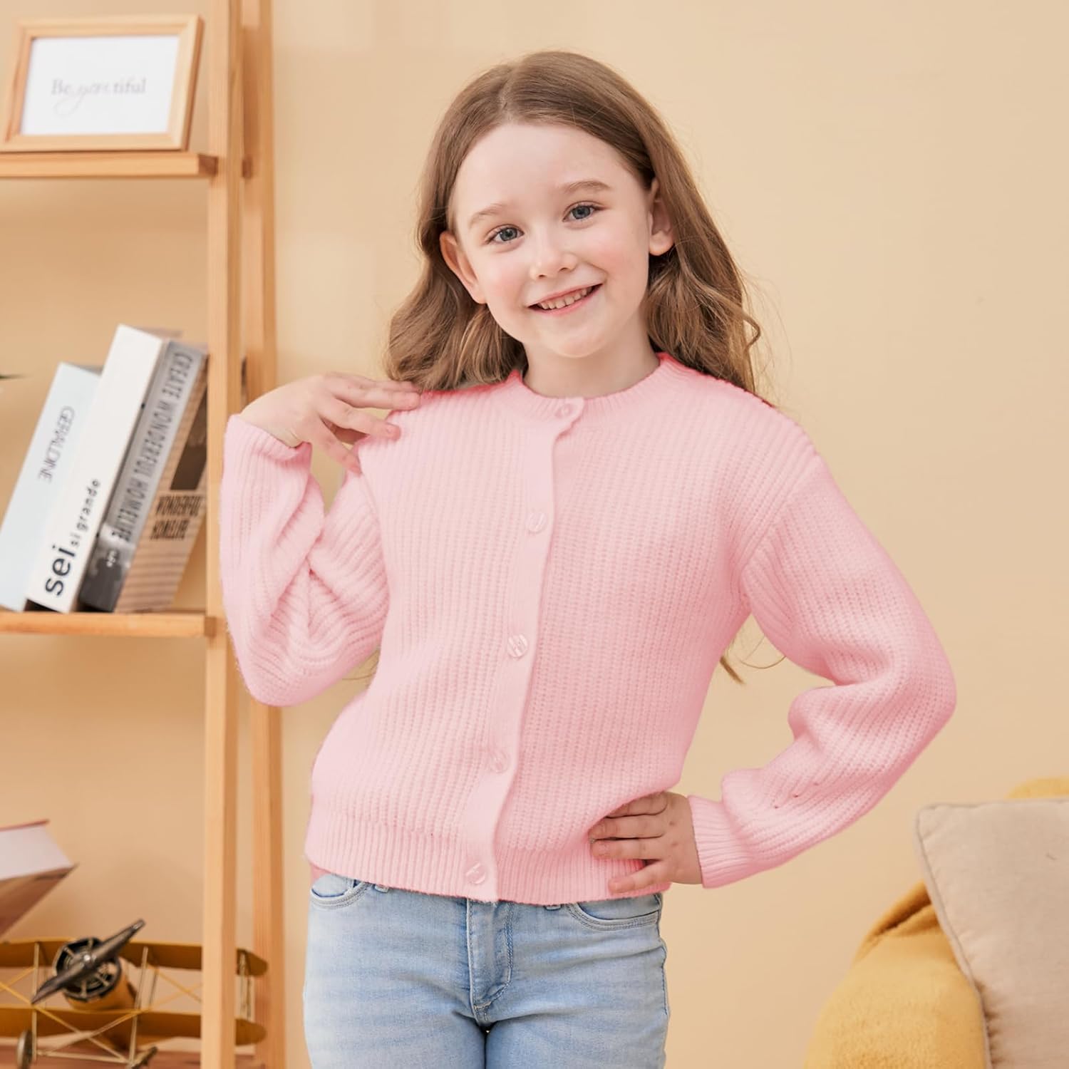 Girls' Cardigan with Button Loose Long Sleeve Shrug Sweaters Cropped Uniforms Kids Knit Sweater Outerwear - Image 6