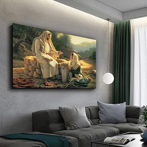 Miniatura 5 de VJS Póster de Jesucristo hablando con la mujer samaritana, pintura decorativa, lienzo, arte de pared, póster de sala de estar, dormitorio, 16 x 24