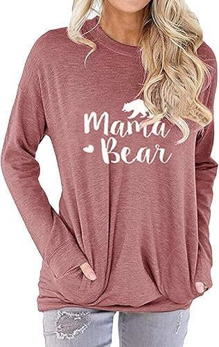 Miniatura 1 de Vaise Camiseta casual de manga larga para mujer camiseta de mamá oso con bolsillos