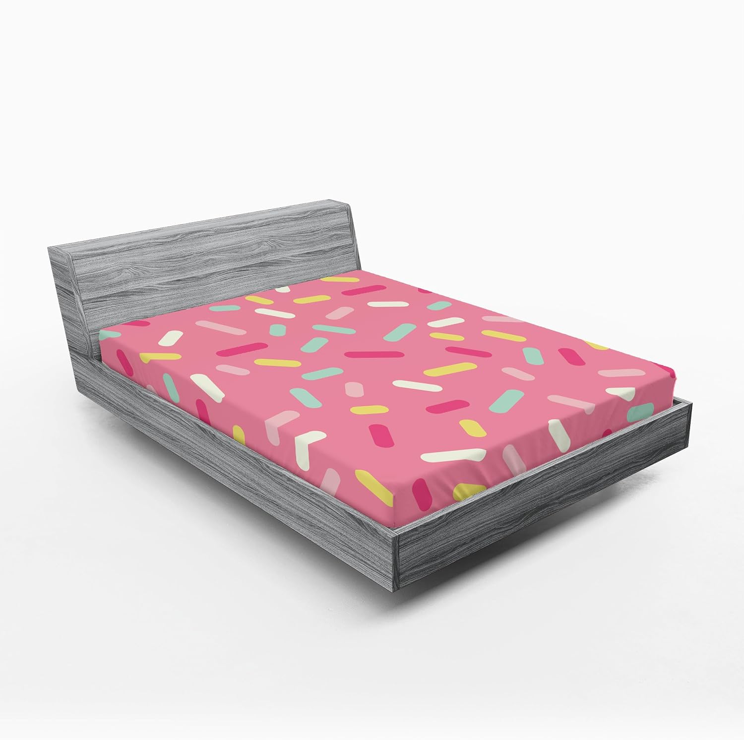 Ambesonne Pink and White 2 Pack Fitted Sheet, Donut Sprinkles, Bed Cover All-Round Elastic Deep Pockets 2 Pieces, Package Contains 2 Queen Size Fitted Sheets, Pink Turquoise