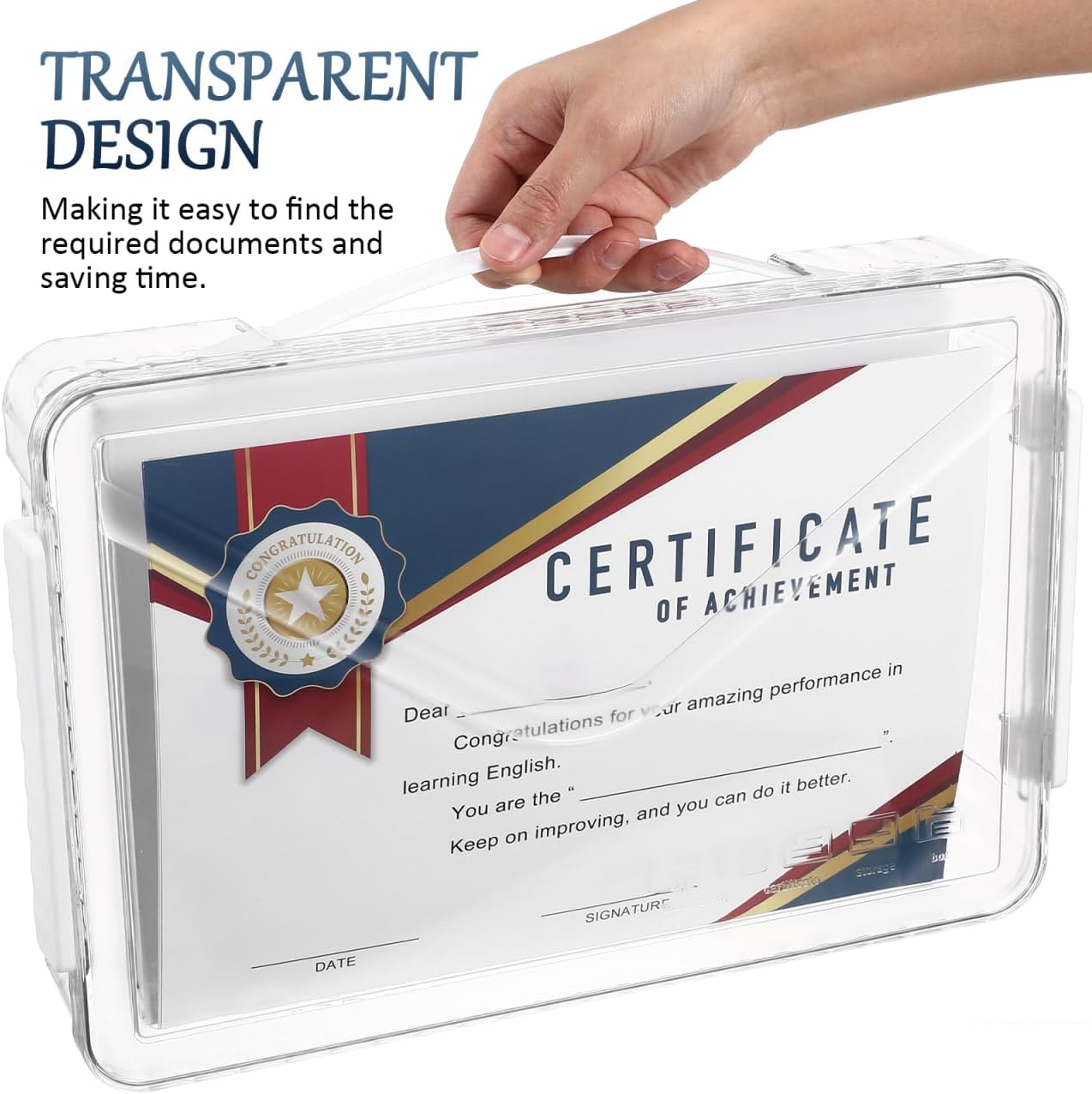 Plastic File Storage Box Portable Organizer Box Document Case for Paper Certificates Photos