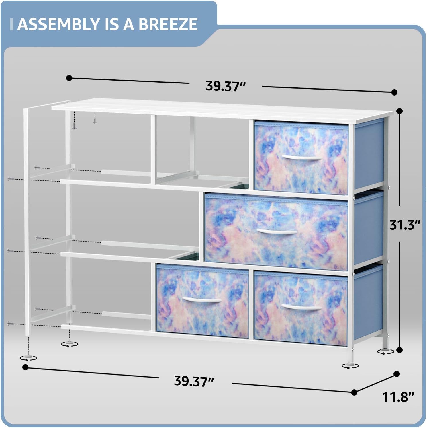 Sorbus Kids Dresser with 8 Drawers - Chest Organizer Unit with Steel Frame Wood Top & Handle, Fabric Bins for Clothes - Wide Furniture for Bedroom Hallway Kids Room Nursery & Closet
