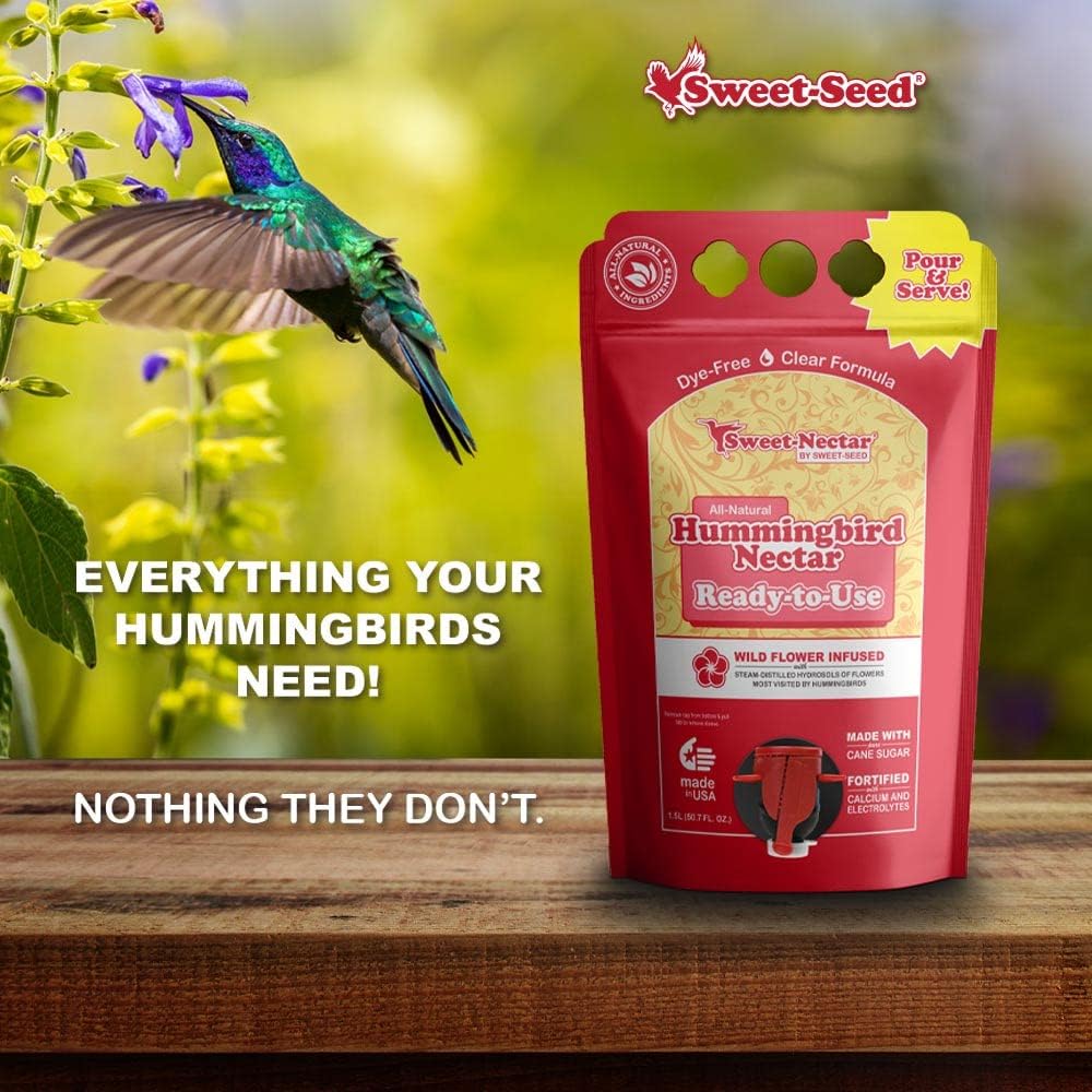 sweet-seed 2-Pack Hummingbird Nectar, 1.5 L (50.7 oz) - Ready to Use, Made in The USA | Extends The Life of Nectar for Hummingbird Feeders - The Ultimate Hummingbird Food