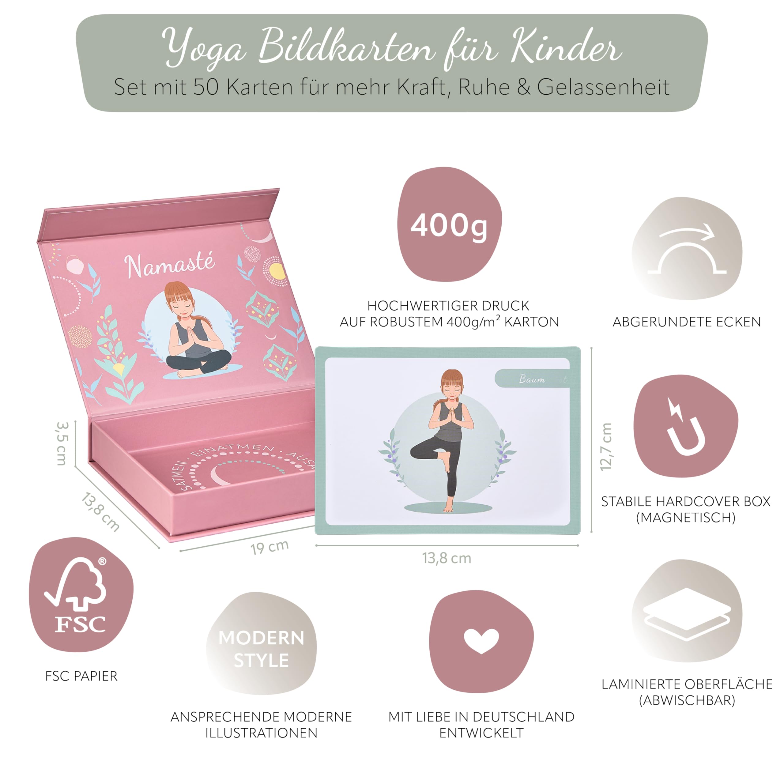 Kinderyoga Bildkarten – 50 hochwertige Yoga Karten für Kinder mit Anleitungen – Fördert Konzentration, Bewegung & Achtsamkeit – Ideal für Zuhause, Schule & Therapie [Pädagogisch Wertvoll]