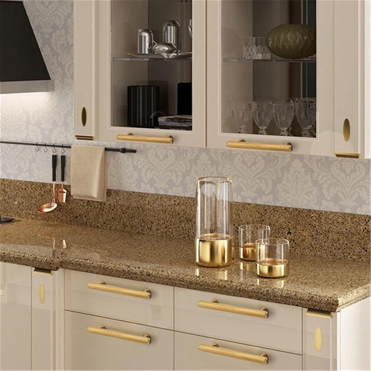 50-244mm Knurling Pattern T Bar Copper Furniture Handles Solid Brass Modern Cupboard Wardrobe Cabinet Door Knob Handle DIY 1Pcs Furniture Accessories (Color : 50mm)