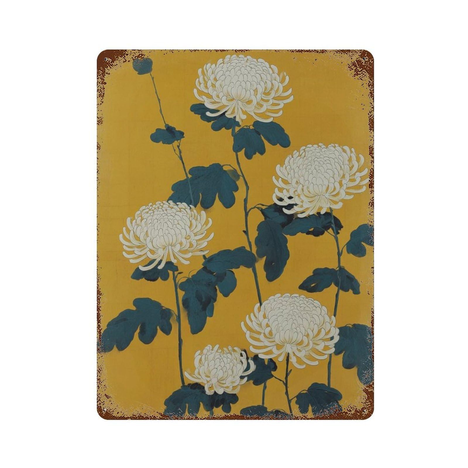 xiaoxiaoshen Chrysanthemum Floral Yellow Japanese Wall Decor Art Metal Tin Poster Modern Home Decor Art Home Bar Shop Decorations Vintage Sign 40x30cm