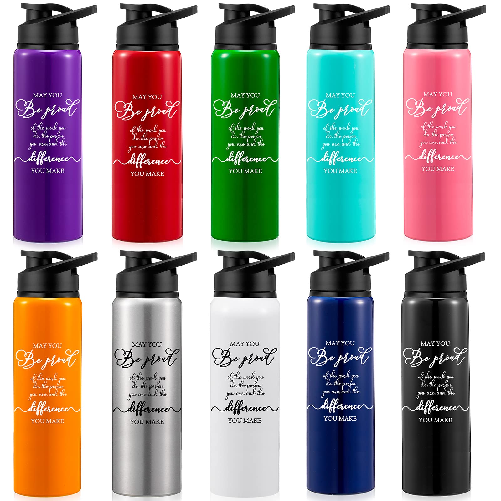 Roshtia 10 Pcs Aluminum Water Bottles Thank You Gifts Teacher Appreciation Gifts Bulk Water Bottle with Lids May You Be Proud of Reusable Leakproof