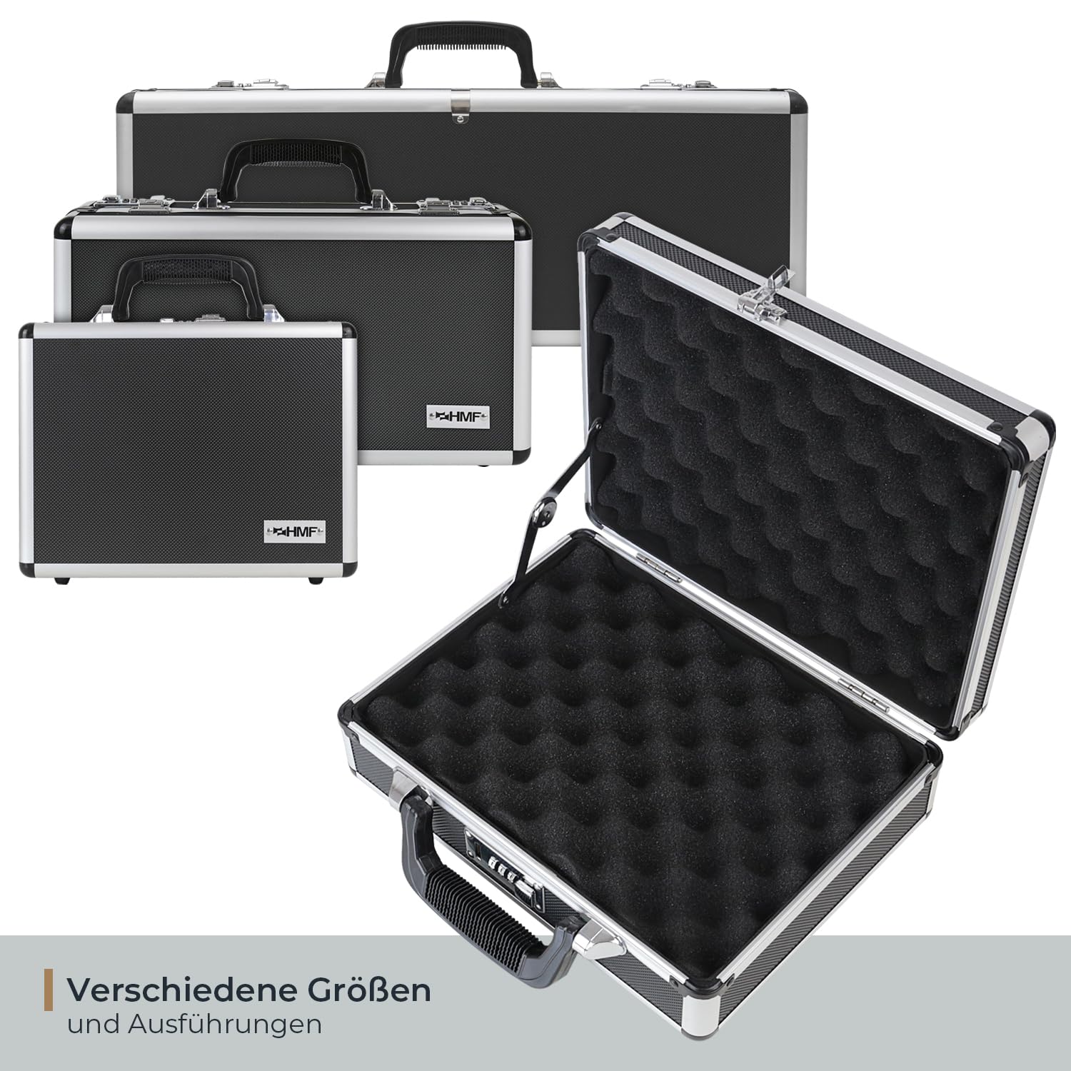 HMF 14401-02 Alu Waffenkoffer für Pistolen mit Zahlenschloss | 31 x 26 x 11 cm | Schwarz