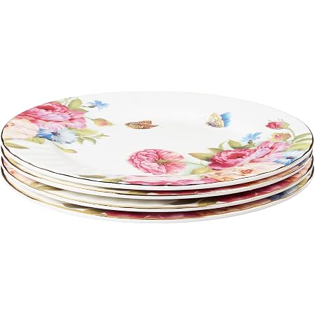 Gracie China Victorian Rose Collection - Set Di 4 Piatti Da Dessert In Porcellana Fine 20,3 Cm - Bianco Con Rosa - 3