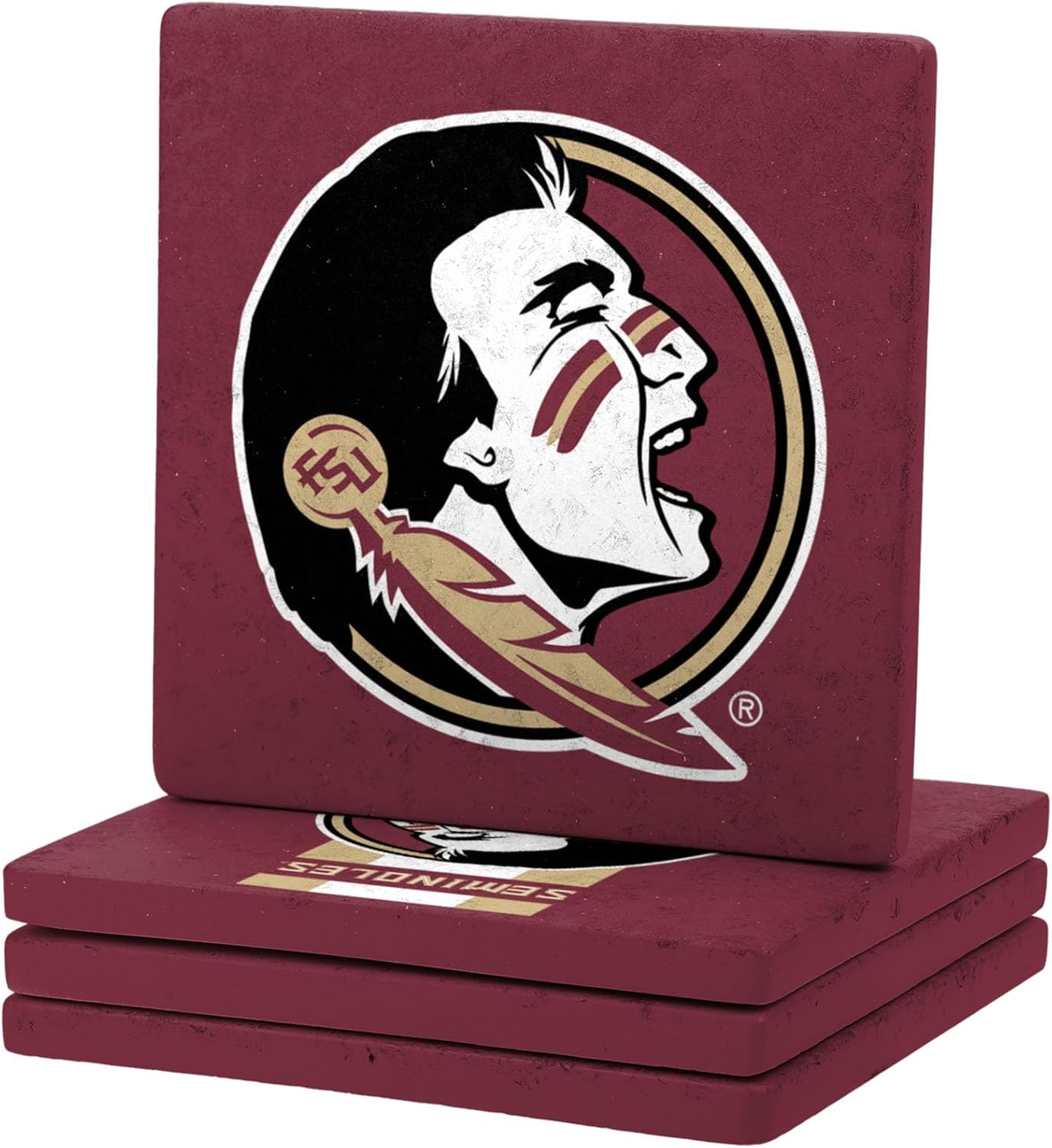 FOCO NCAA Official 4-Pack Beverage Drink Stone Coaster Set (Florida State Seminoles) - Image 2