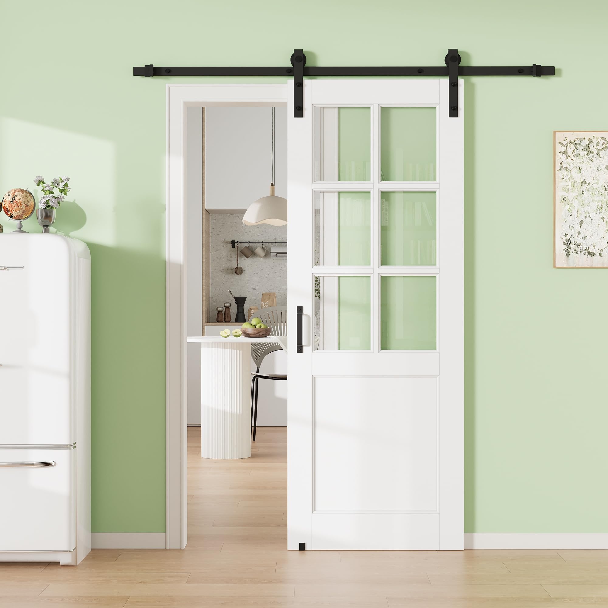 32in x 80in 10-Lite Tempered Frosted Glass Barn Door with 72" Track Kit