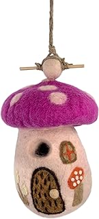 Birdhouse - Handmade Felt, Magic Mushroom Design - 10.5 x 7 x 4 in - Wool