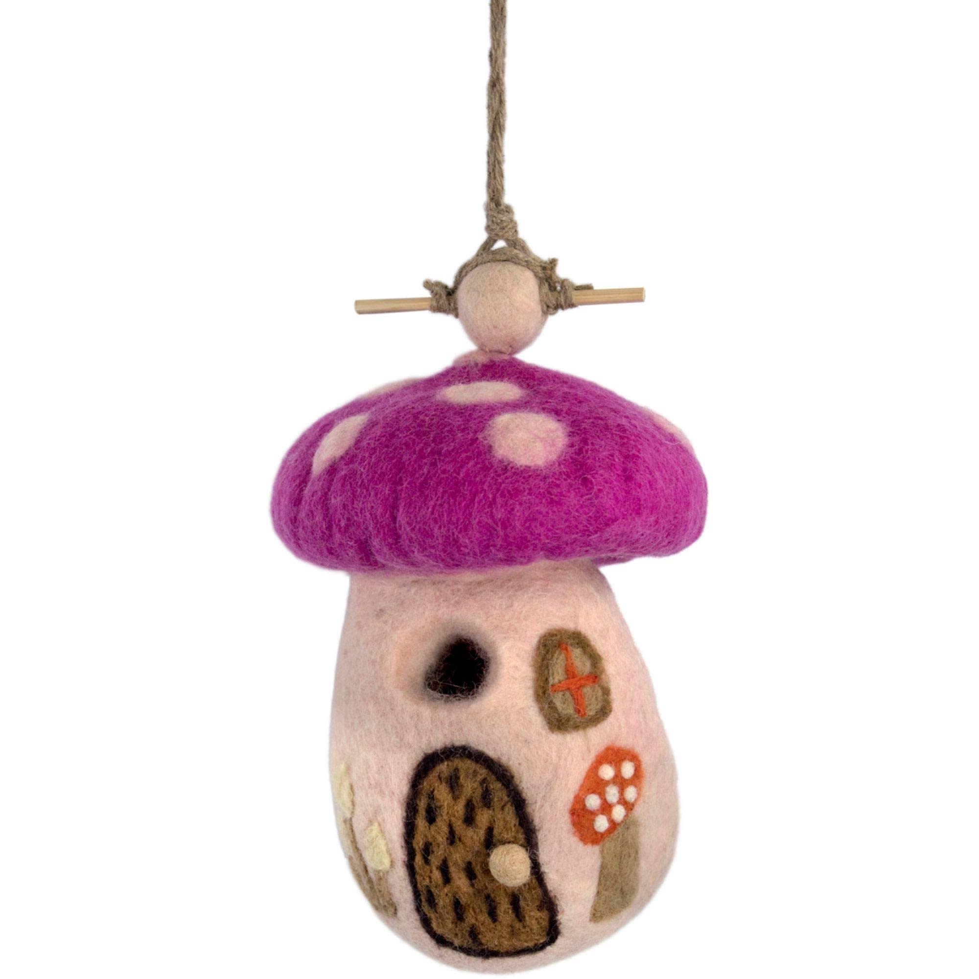 Global Crafts Wild Woolies Handmade Felt Birdhouse, Magic Mushroom (DZI484078000)