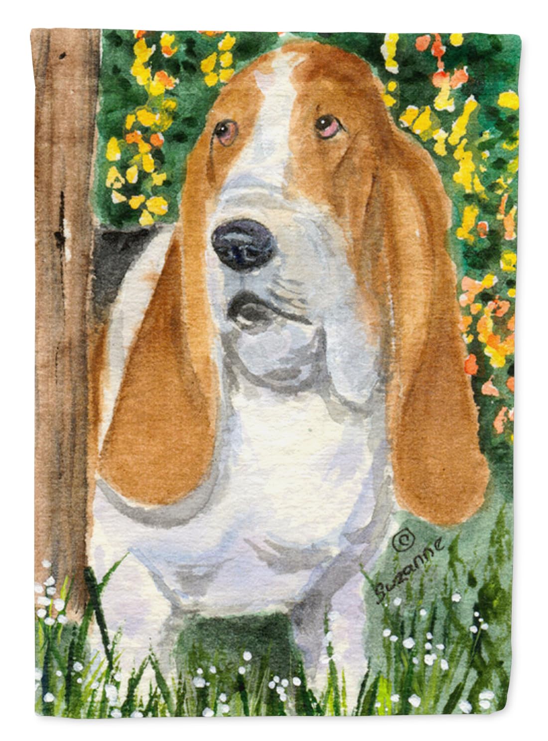Drapeau basset hound multicolore petit format, le cadeau idéal pour amoureux de chiens