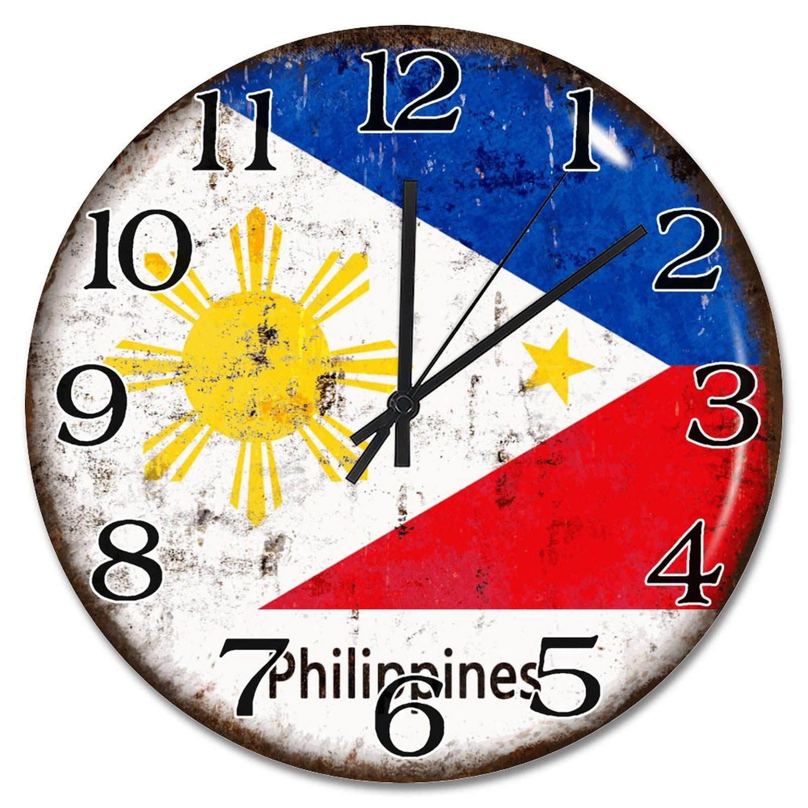 Horloge drapeau des Philippines en bois sans tic-tac decoration voyage de salon