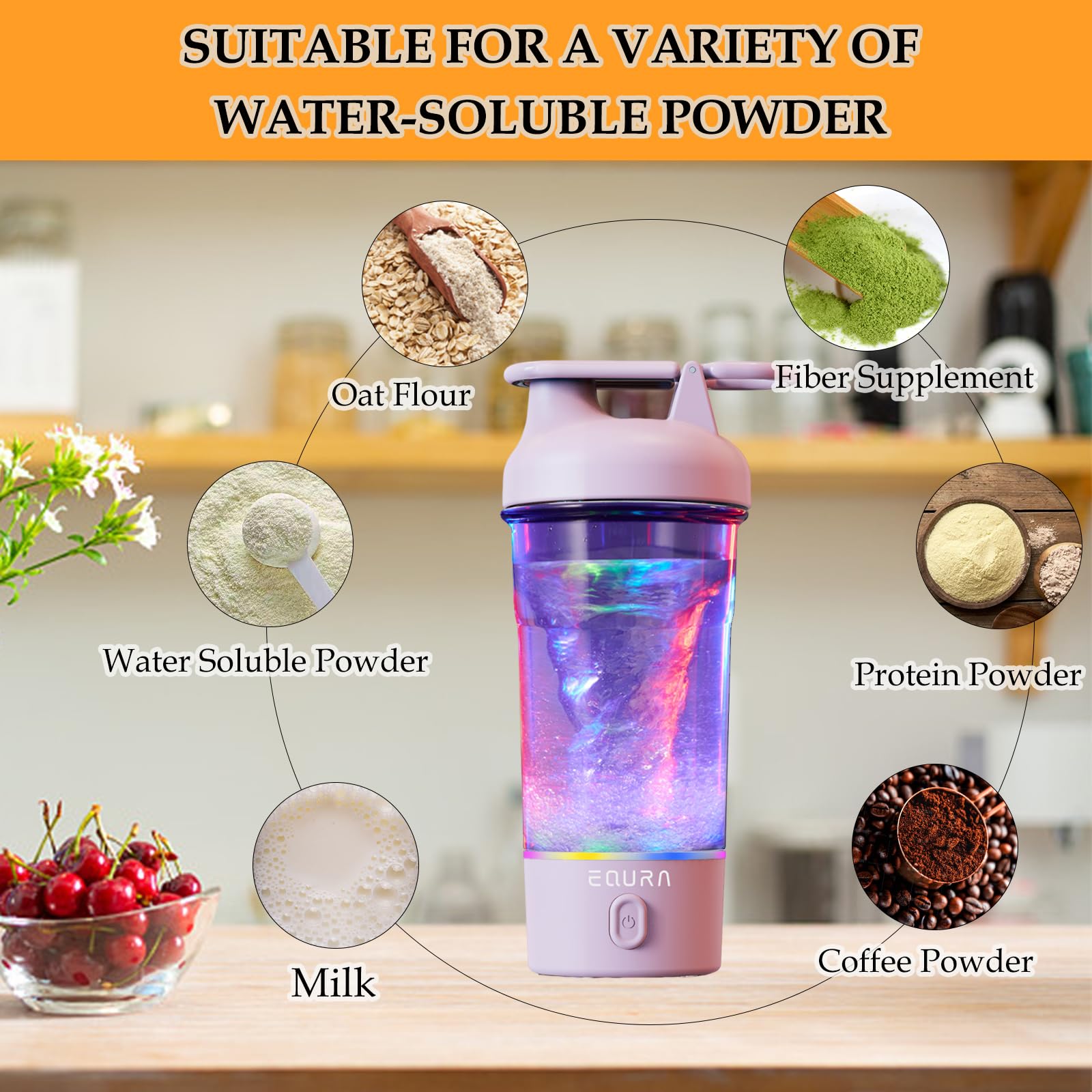 Elektrische Shaker-Flasche, 750 ml Proteinmischungsflasche, tragbar, wiederaufladbar, Pulsfunktion, BPA-frei, bunte helle Basis (Rosa)