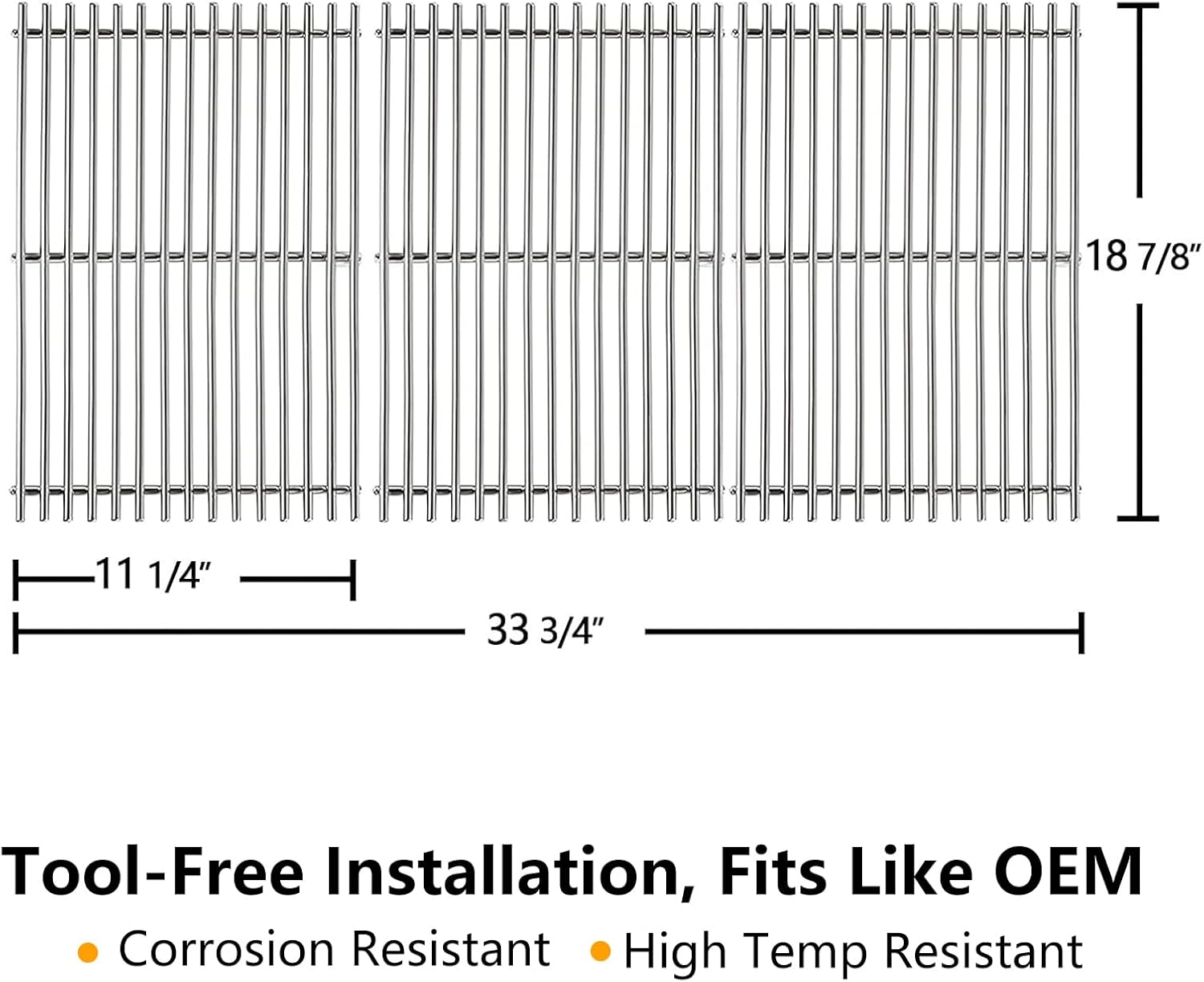 Hongso 18 7/8 inch SUS304 Stainless Steel Grill Grates 66089 for Weber Genesis II 400 Series E & S 410 415 435 SE 410, II LX E440 S440 and Genesis 2 GS4 Gas Grill, Replacements Parts for 66097 18 7/8" x 33 3/4" (II/LX 400 Series) 7mm Solid SUS304