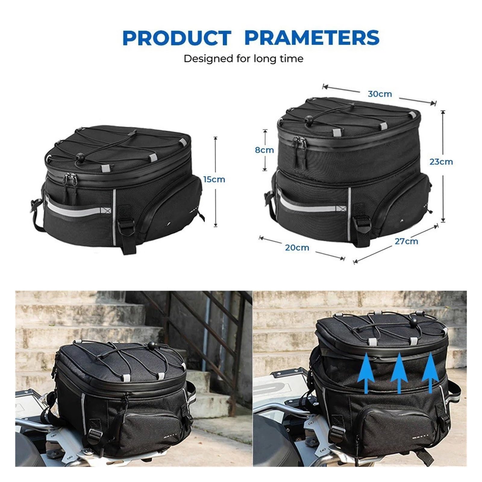 Bolsa De Moto Bolsa Trasero para Motocicleta, Asiento De Doble Uso con Cubierta Impermeable para Lluvia Bolsas Extensibles Bolsa de Viaje para Moto(Black)
