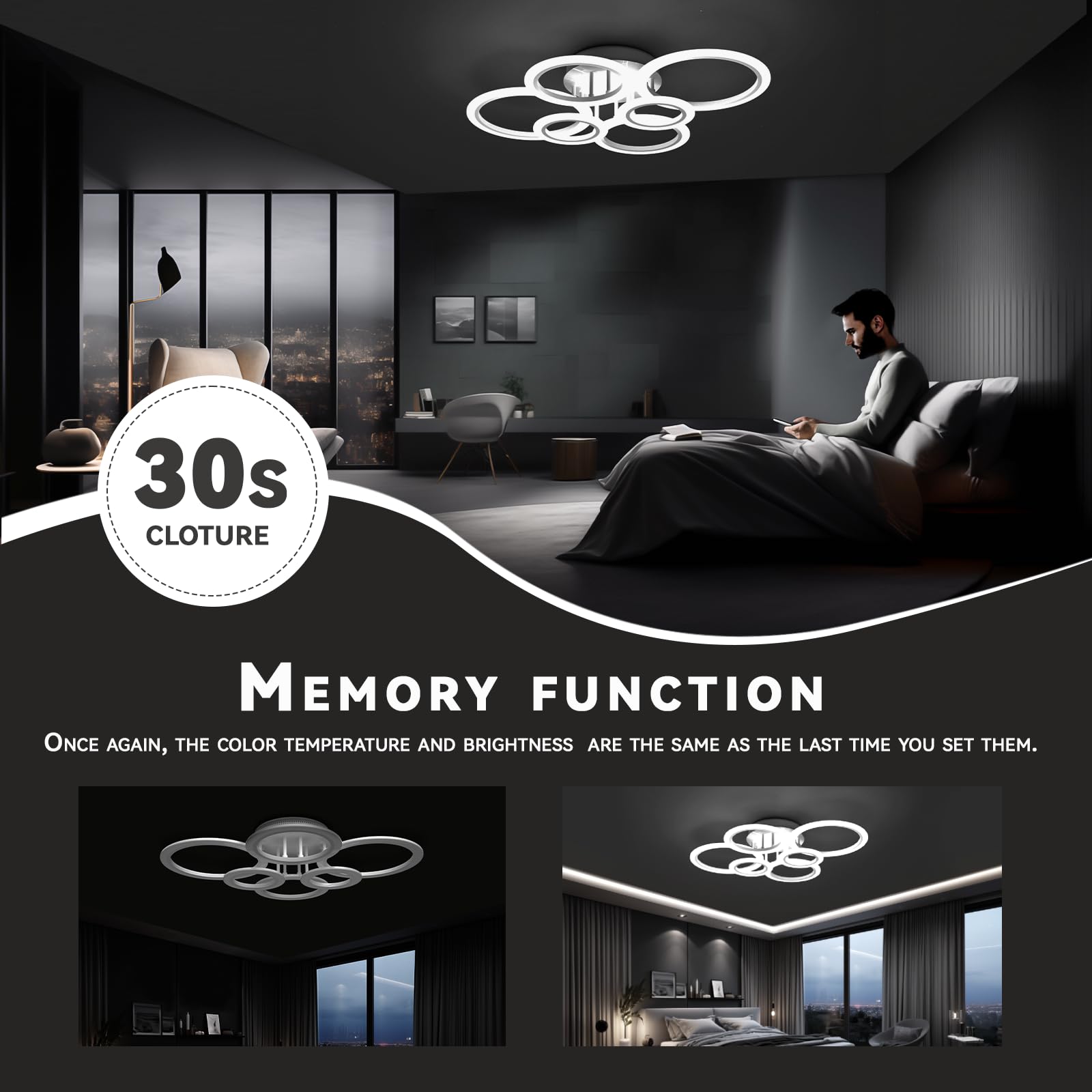 72W Wohnzimmerlampe mit Fernbedienung&App,Helligkeit Einstellbar,Φ80cm,6 Ring,Modern Deckenleuchte Wohnzimmer,2800k-7000k,6400lm,Led Deckenlampe fur Wohnzimmer Schlafzimmer Küche Flur,Superhell