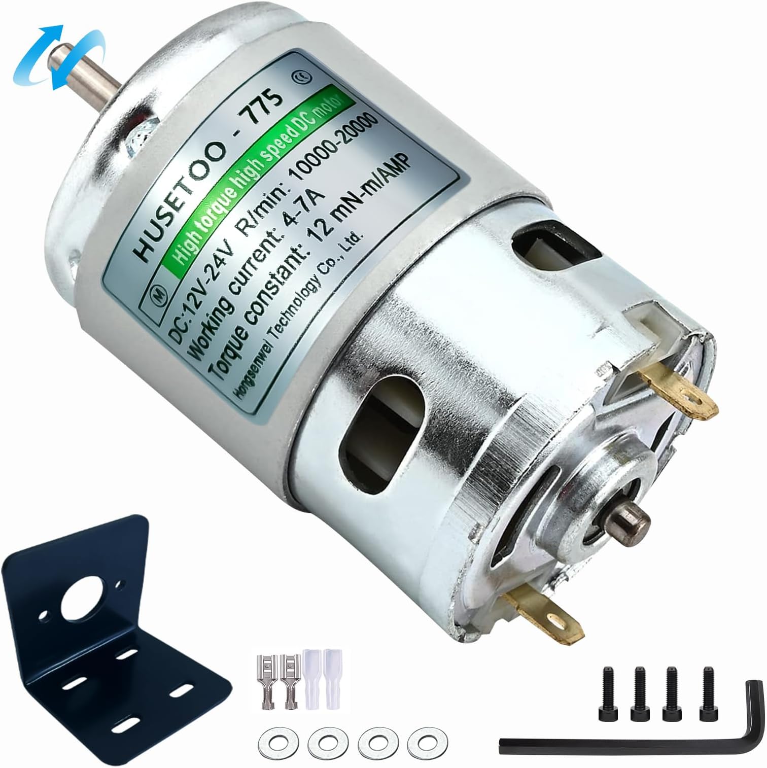 775 DC Motor 12v DC Motor High Torque DC Motor Max 20000 RPM Dual Ball Bearings Quiet Power Wheels Motor Upgrade DC Motor（with Bracket） (Round Shaft Motors)