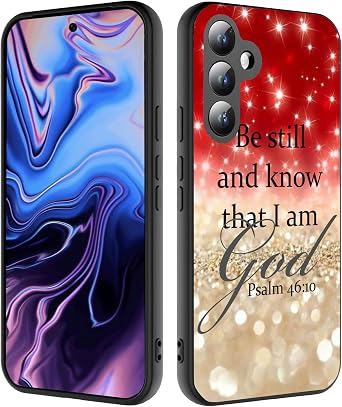 for Galaxy S24 FE Case, Support Wireless Charging Ultra-Thin Shockproof Scratch Anti-Slip Protection Case, for Samsung Galaxy S24 FE 6.7 inch 2024 - Pink Bible Verses Psalm 46-10