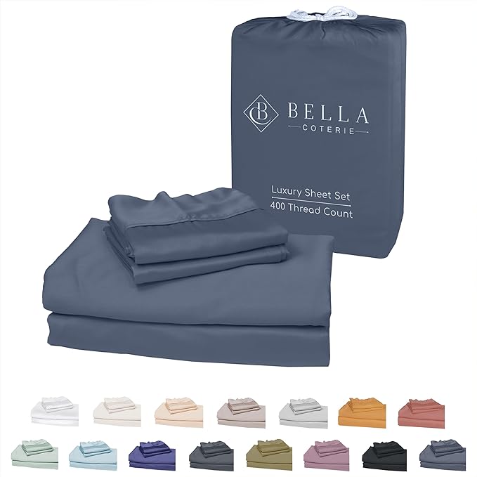 Bella Coterie Luxury King Bamboo Sheet Set | Organically Grown | Ultra Soft | Cooling for Hot Sleepers | 18" Deep Pocket | Viscose Made from Bamboo [Slate Blue]