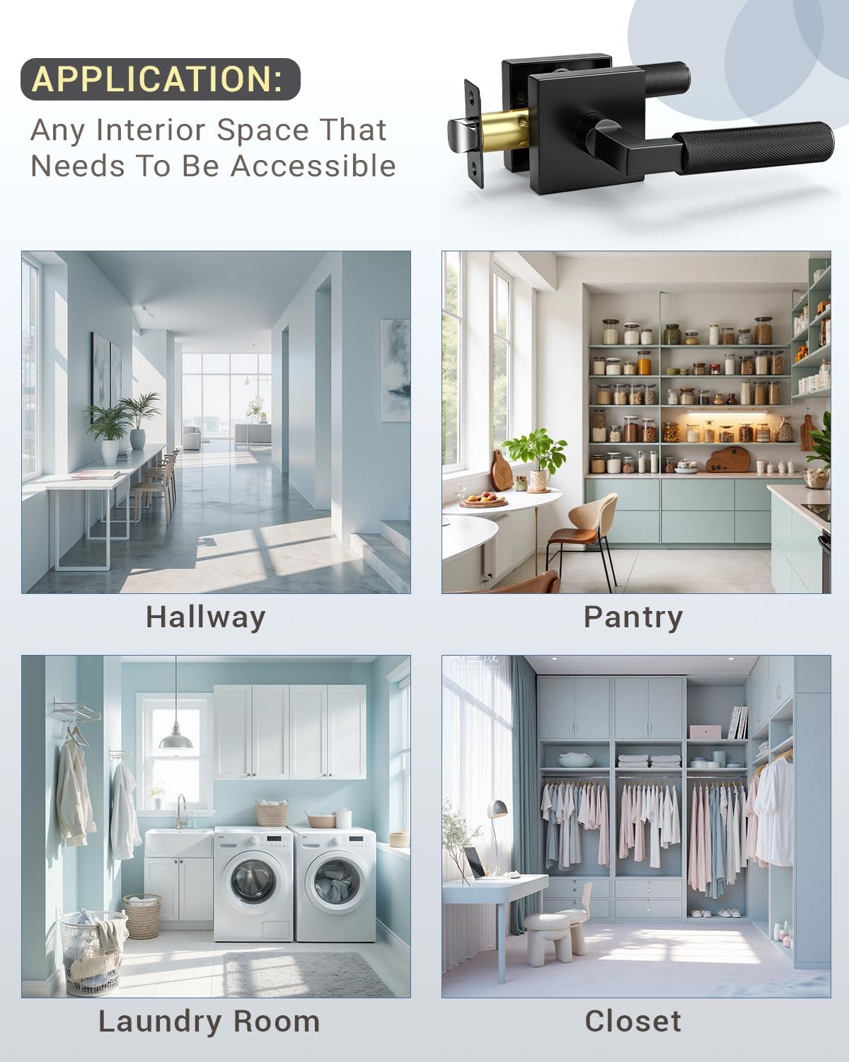 KNOBWELL 6 Pack Door Handles Interior Passage Door Knob for Closet Hallway Pantry Matte Black Door Leverset Modern Doorknob