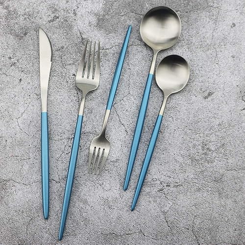 Vista 73 de JASHII Juego de cubiertos y cubiertos de plata mate de acero inoxidable 18/10, juego de 5 piezas de lujo, para bodas, eventos, restaurantes, incluye