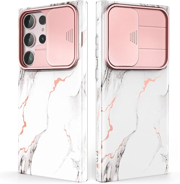 SHEDEER Samsung S23 Ultra Case with Slide Camera Cover Samsung Galaxy S23 Ultra Case Stylish Chic Shiny S23 Ultra Case Shockproof Scratch-Resistant Slim Lightweight S23 Ultra Phone Case 6.8'' Marble