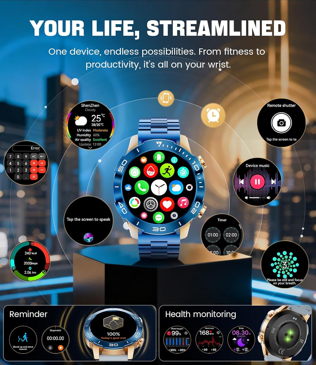 LIGE TX7 Smartwatch displaying various smart features