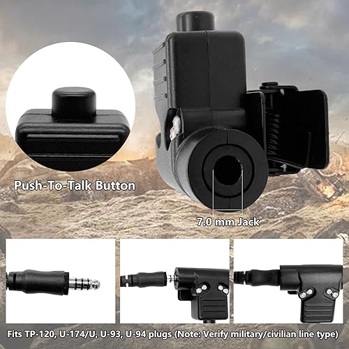 Miniatura 3 de WODASEN Adaptador táctico U94 PTT Push to Talk Botón Walkie Talkie Auricular Cable Conector para Baofeng UV-5R UV-17R UV-82 UV-82HP BF-888S BF-F8HP