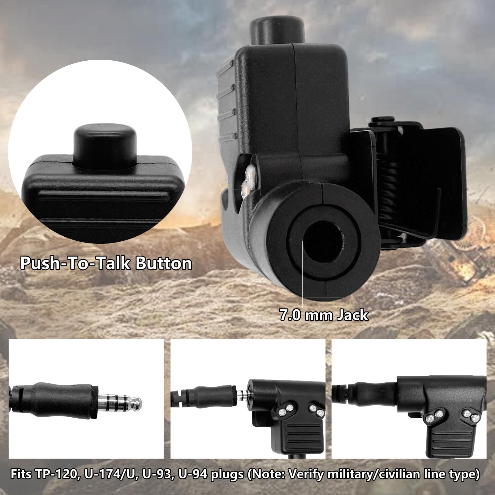 WODASEN Tactical U94 PTT Push to Talk z 2-pinowym zestawem słuchawkowym kompatybilny z Kenwood Walkie Talkie kompatybilny z dwukierunkowymi radiami Baofeng