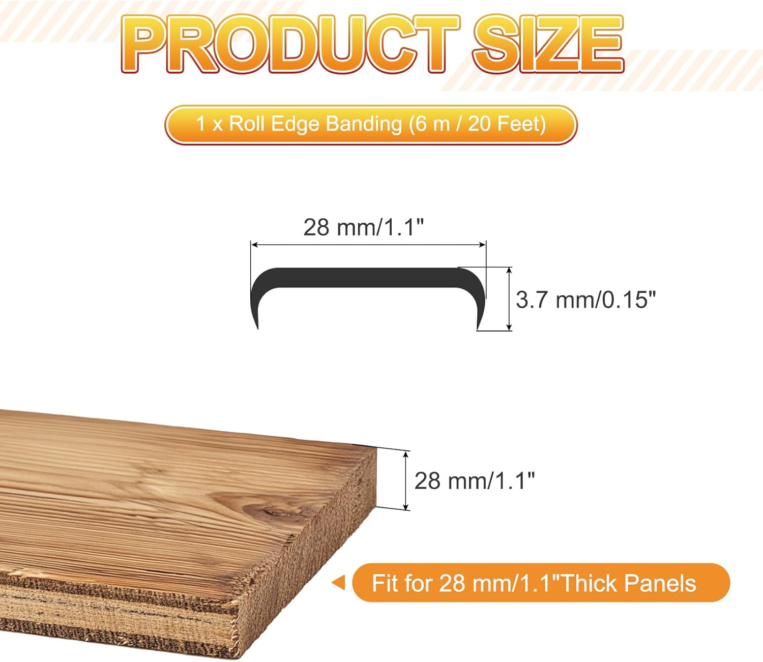 MECCANIXITY TPE U-Shape Edge Banding Self Adhesive Flexible Veneer Edging Trim 1-1/8 Inch x 20ft Furniture Edge Protector for Shelf Cabinet Table Repair Restoration (Black)