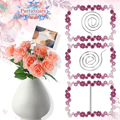 Miniatura 3 de 30 púas florales de alambre de metal de 13 pulgadas con alambre floral, soporte para notas de fotos, soporte para tarjetas de mesa redonda, nombre y