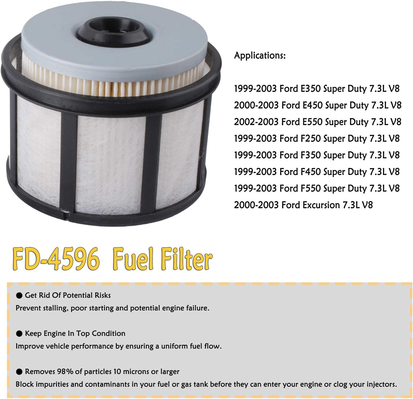 3pcs FD4596 Fuel Filter For 7.3L Diesel - Compatible with 1999-2003 Ford E350 F250 F350 F450, Fits for 2000-2003 E450 Excursion, 2002-2003 E550 Super Duty - Replaces FD-4596, F81Z9N184AA
