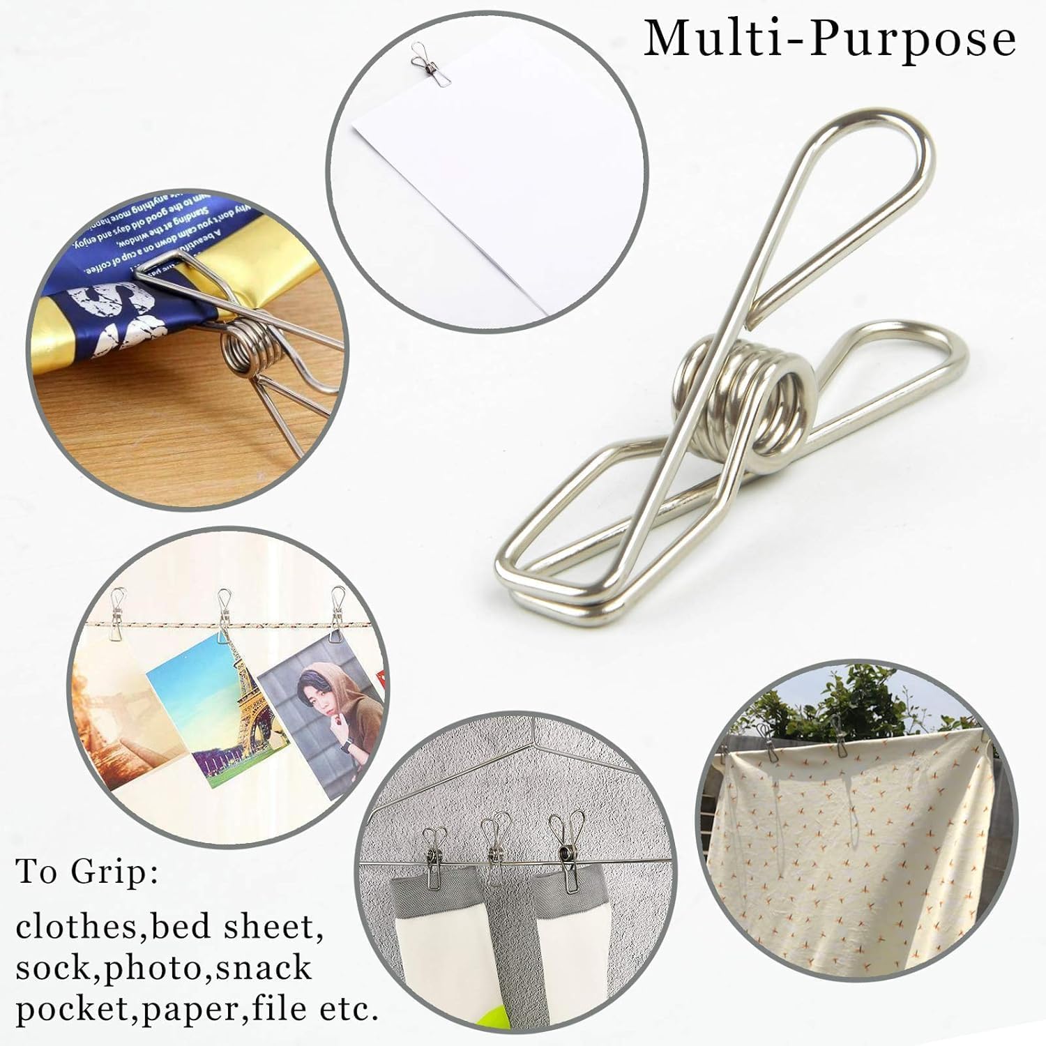 Wire Clothespins Laundry Chip Clips - 20 Pack Bulk Clothes Pins Heave Duty,Durable Metal Clothes Pegs Long-Lasting Strong-Grip Multi-Purpose for Clothesline,Snack Bags,Pictures,Paper at Home,Office