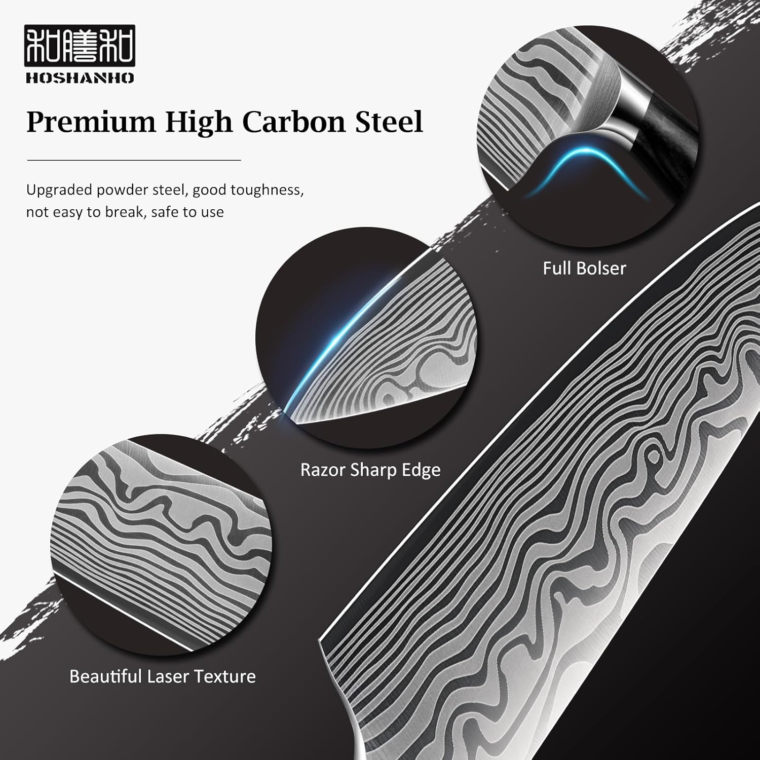 HOSHANHO 3 Pieces Knife Set, Professional High Carbon Powder Steel Kitchen Knife Set, Ultra Sharp Knives Set for Kitchen with Elegant Gift Box - Image 3
