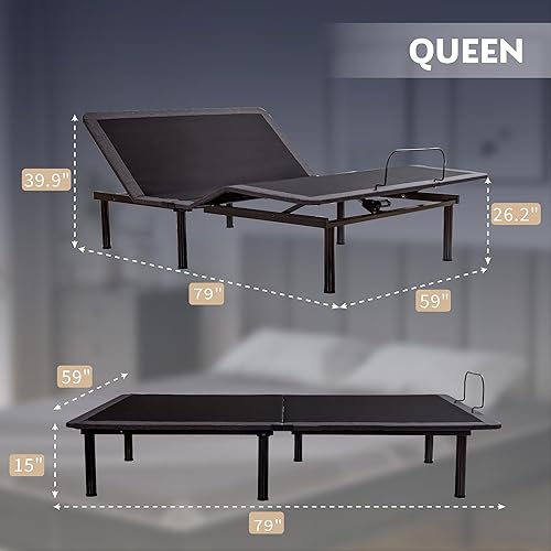 Miniatura 2 de Base de cama ajustable Queen con control remoto inalámbrico + colchón de espuma viscoelástica de gel Queen de 12 pulgadas cama en una caja,
