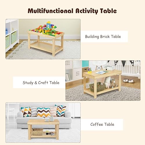 Miniatura 5 de Costzon Mesa de actividades 2 en 1 para niños con almacenamiento, tabla de bloques de construcción patentada con tablero para dibujar ladrillos,