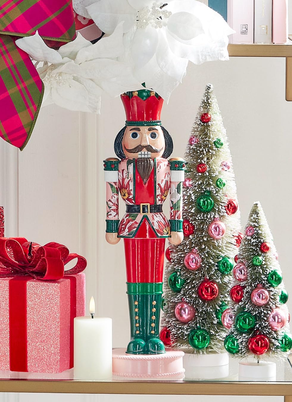 RAZ Imports Poinsettia Nutcracker, 15.75-inch Height, Christmas Decor, Holiday Season, Table and Shelve Accent