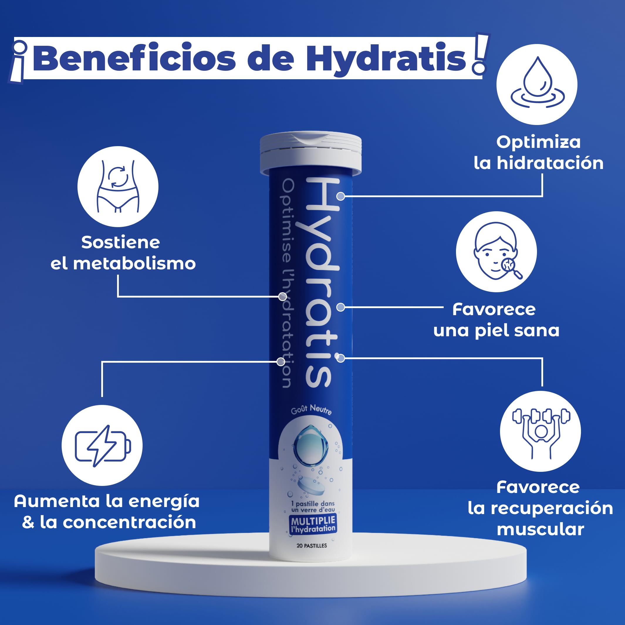 HYDRATIS - Pastillas efervescentes con electrolitos - Melocotón - Optimiza la hidratación - Rico en minerales - Bajo en azúcar - Sabores suaves - Deporte, calambres, recuperación - 160 pastillas